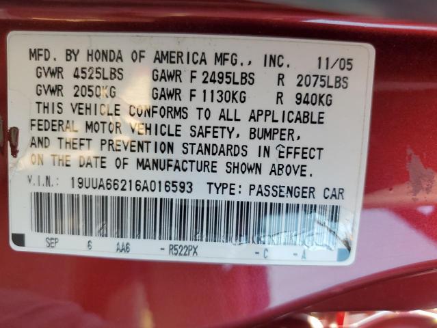 Photo 10 from auction – 2006 ACURA 3.2TL with VIN 19UUA66216A016593
