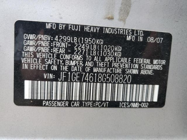 Photo 10 from auction – 2008 SUBARU IMPREZA WR with VIN JF1GE74618G508820