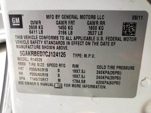 Photo 10 from auction – 2012 BUICK ENCLAVE with VIN 5GAKRBED7CJ124126