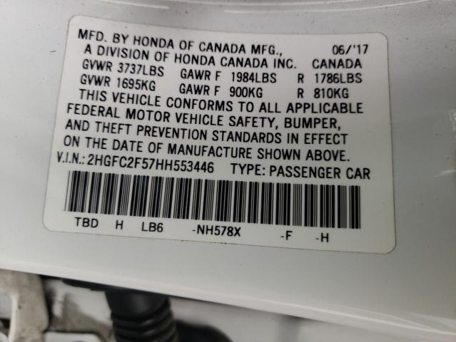 Photo 10 from auction – 2017 HONDA CIVIC LX with VIN 2HGFC2F57HH553446