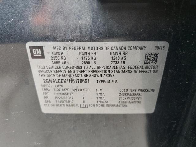 Photo 10 from auction – 2017 CHEVROLET EQUINOX LT with VIN 2GNALCEK1H6170661