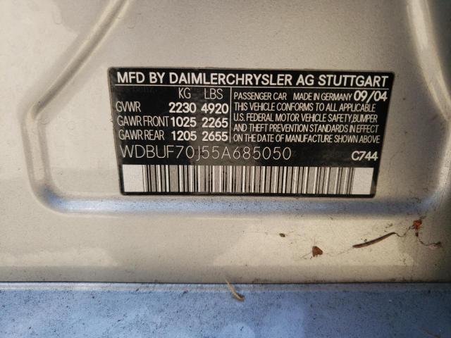 Photo 10 from auction – 2005 MERCEDES-BENZ E 500 with VIN WDBUF70J55A685050