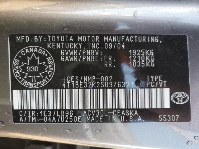 Photo 10 from auction – 2005 TOYOTA CAMRY LE with VIN 4T1BE32K25U976321