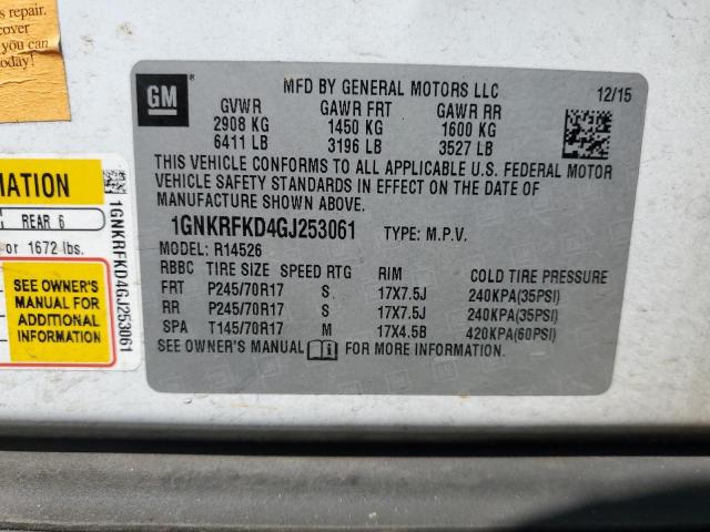 Photo 10 from auction – 2016 CHEVROLET TRAVERSE L with VIN 1GNKRFKD4GJ253061