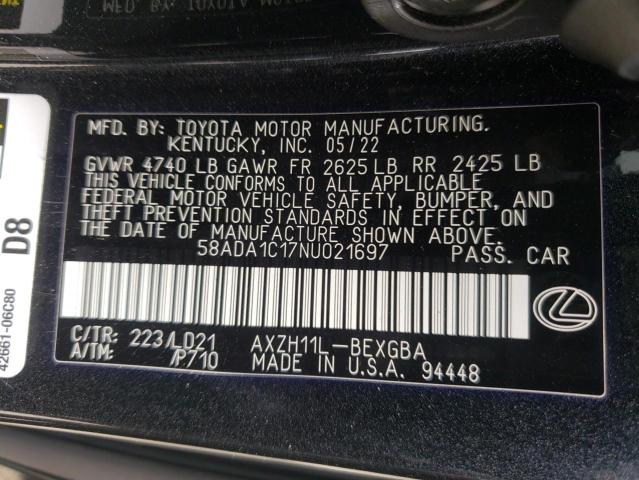 Photo 10 from auction – 2022 LEXUS ES 300H BA with VIN 58ADA1C17NU021697