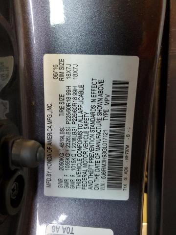Photo 10 from auction – 2016 HONDA CR-V TOURI with VIN 5J6RM3H93GL017121