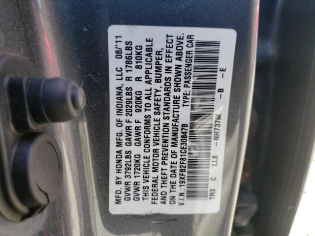Photo 10 from auction – 2012 HONDA CIVIC EX with VIN 19XFB2F81CE308478