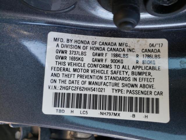 Photo 10 from auction – 2017 HONDA CIVIC LX with VIN 2HGFC2F62HH541021