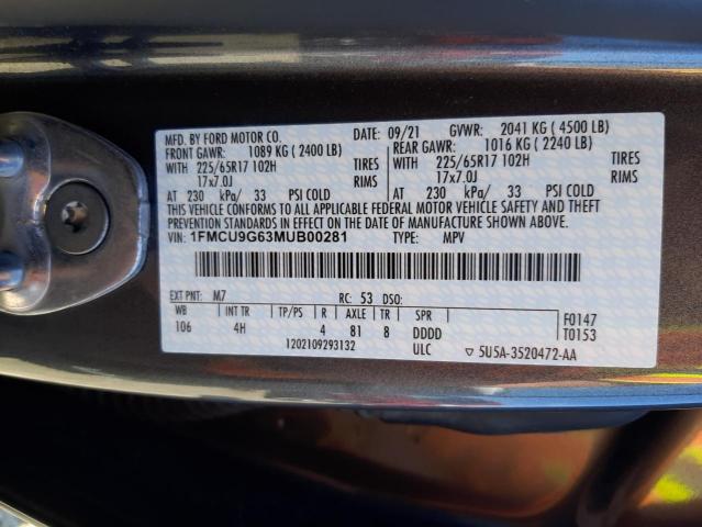 Photo 10 from auction – 2021 FORD ESCAPE SE with VIN 1FMCU9G63MUB00281