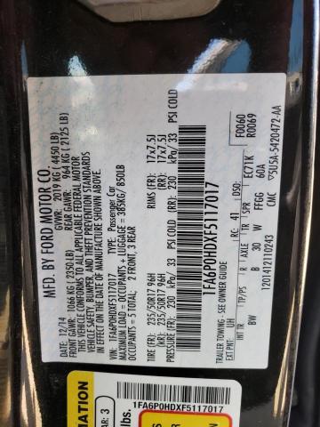 Photo 10 from auction – 2015 FORD FUSION SE with VIN 1FA6P0HDXF5117017