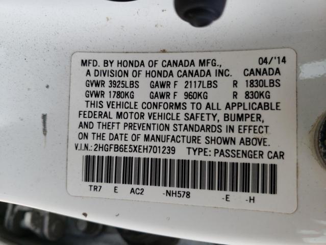 Photo 10 from auction – 2014 HONDA CIVIC SI with VIN 2HGFB6E5XEH701239
