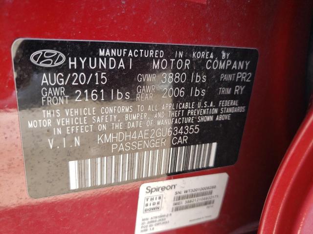 Photo 10 from auction – 2016 HYUNDAI ELANTRA SE with VIN KMHDH4AE2GU634355