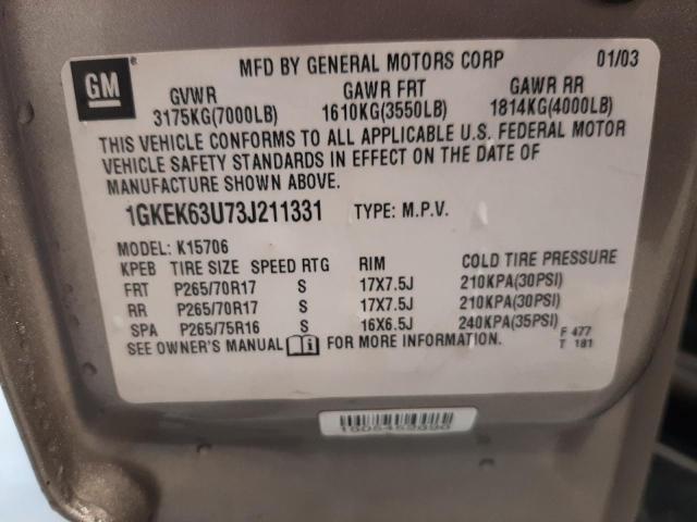 Photo 10 from auction – 2003 GMC YUKON DENA with VIN 1GKEK63U73J211331