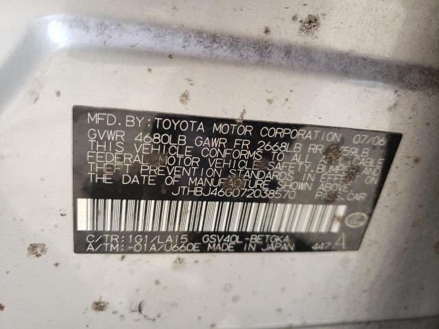 Photo 10 from auction – 2007 LEXUS ES 350 with VIN JTHBJ46G072038570