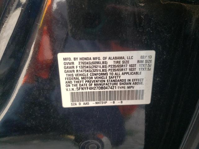 Photo 10 from auction – 2013 HONDA PILOT LX with VIN 5FNYF4H27DB047421