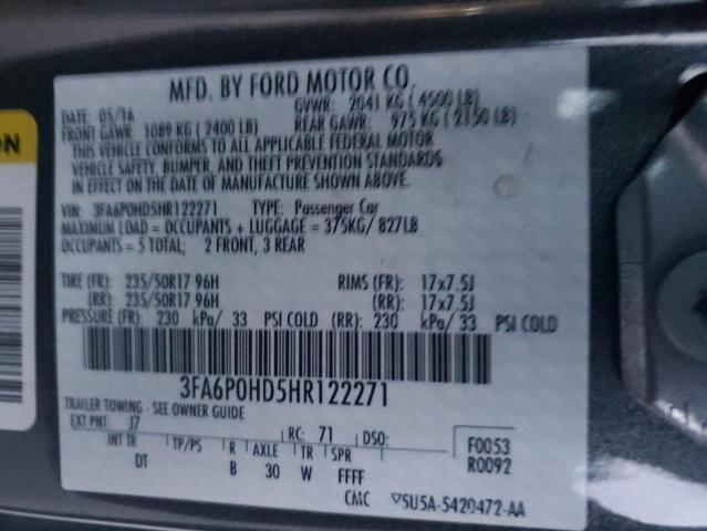 Photo 10 from auction – 2017 FORD FUSION SE with VIN 3FA6P0HD5HR122271