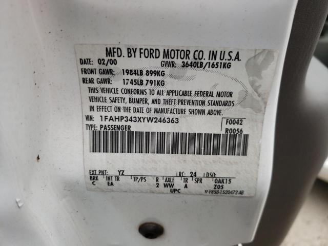 Photo 10 from auction – 2000 FORD FOCUS SE with VIN 1FAHP343XYW246363