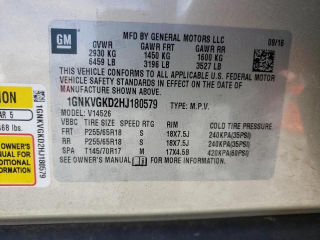 Photo 10 from auction – 2017 CHEVROLET TRAVERSE L with VIN 1GNKVGKD2HJ180579