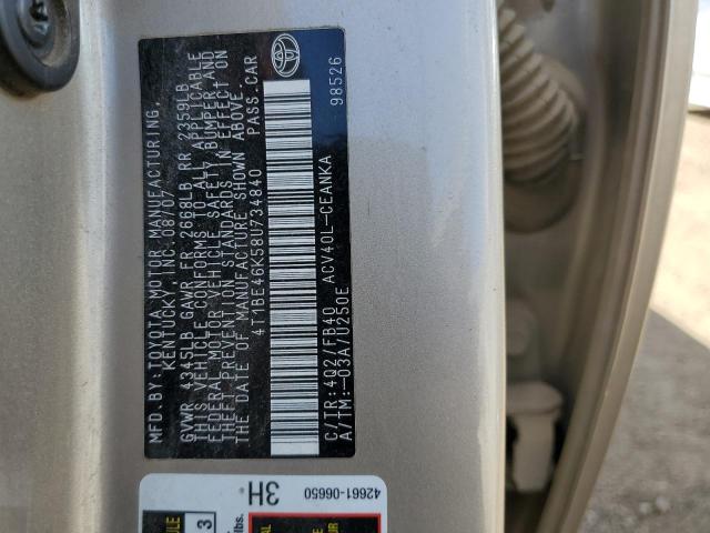 Photo 10 from auction – 2008 TOYOTA CAMRY CE with VIN 4T1BE46K58U734840