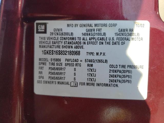Photo 10 from auction – 2003 GMC ENVOY XL with VIN 1GKES16S832180968