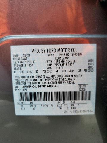 Photo 10 from auction – 2022 FORD EDGE SEL with VIN 2FMPK4J97NBA08840