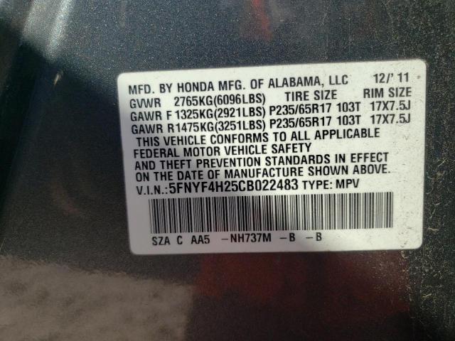 Photo 10 from auction – 2012 HONDA PILOT LX with VIN 5FNYF4H25CB022483