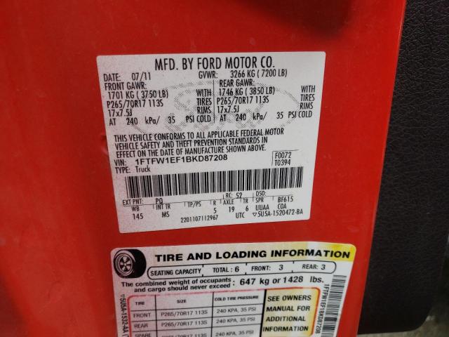 Photo 10 from auction – 2011 FORD F150 SUPER with VIN 1FTFW1EF1BKD87208