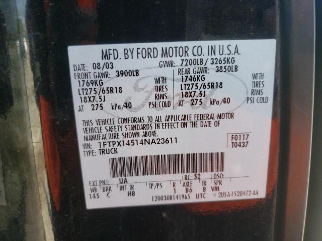 Photo 10 from auction – 2004 FORD F150 with VIN 1FTPX14514NA23611
