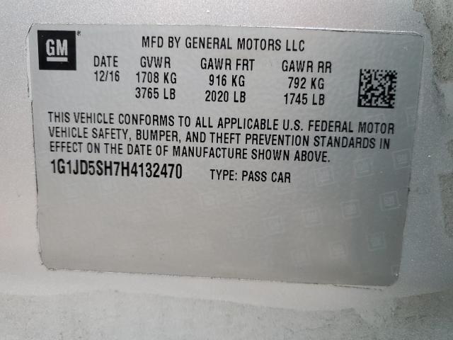 Photo 10 from auction – 2017 CHEVROLET SONIC LT with VIN 1G1JD5SH7H4132470