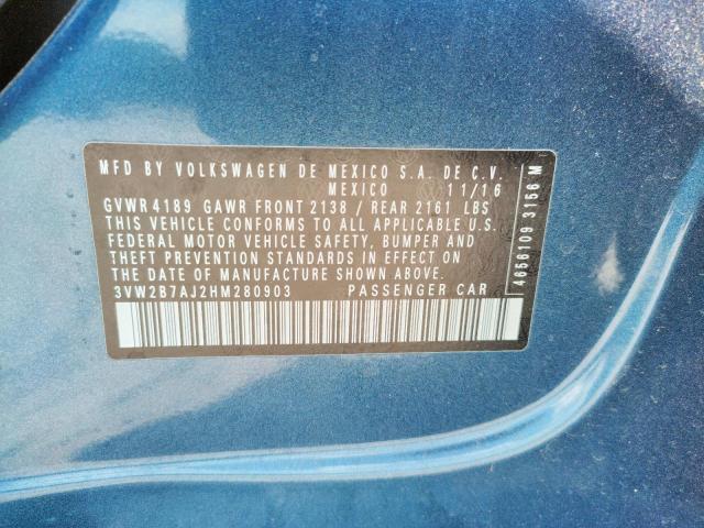 Photo 10 from auction – 2017 VOLKSWAGEN JETTA S with VIN 3VW2B7AJ2HM280903