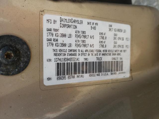 Photo 10 from auction – 2004 DODGE RAM 1500 S with VIN 1D7HU18D84S552141