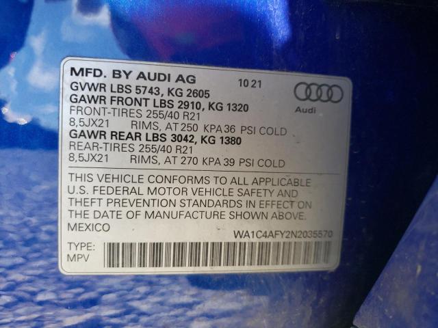 Photo 10 from auction – 2022 AUDI SQ5 PRESTI with VIN WA1C4AFY2N2035570