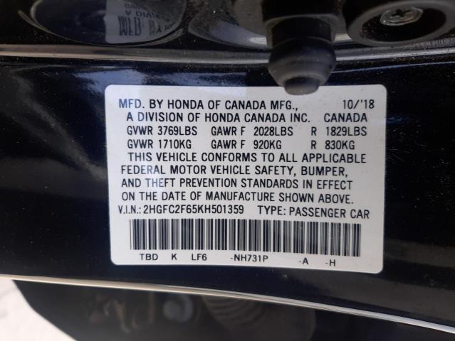 Photo 10 from auction – 2019 HONDA CIVIC LX with VIN 2HGFC2F65KH501359