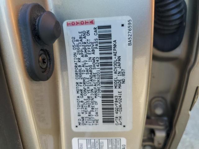 Photo 10 from auction – 2002 TOYOTA CAMRY LE with VIN JTDBE32K620114243