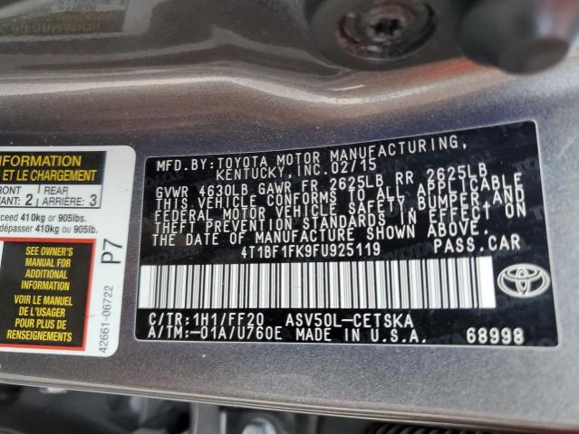 Photo 10 from auction – 2015 TOYOTA CAMRY LE with VIN 4T1BF1FK9FU925119