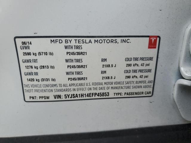 Photo 10 from auction – 2014 TESLA MODEL S with VIN 5YJSA1H14EFP45853