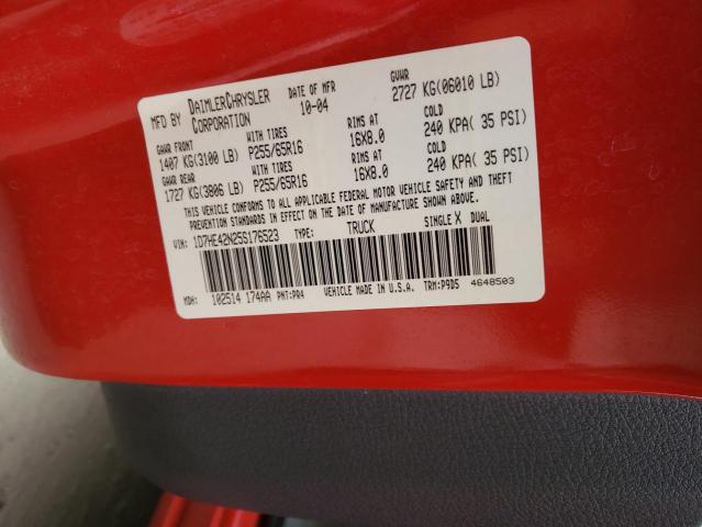 Photo 10 from auction – 2005 DODGE DAKOTA SLT with VIN 1D7HE42N25S176523