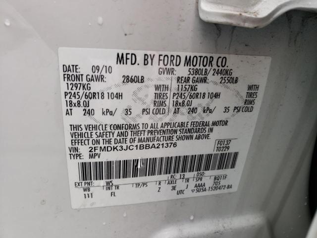 Photo 10 from auction – 2011 FORD EDGE SEL with VIN 2FMDK3JC1BBA21376