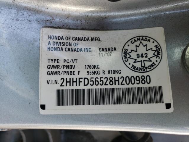 Photo 10 from auction – 2008 ACURA CSX with VIN 2HHFD56528H200980