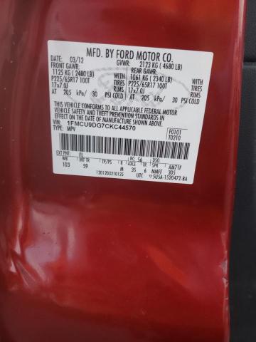 Фото 10 с аукциона – 2012 FORD ESCAPE XLT с VIN 1FMCU9DG7CKC44570
