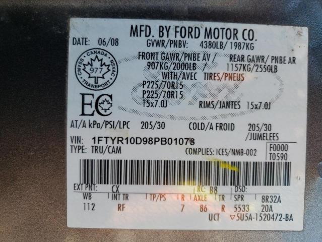 Photo 10 from auction – 2008 FORD RANGER with VIN 1FTYR10D98PB01073