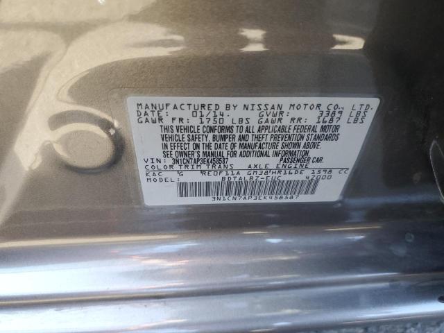 Photo 10 from auction – 2014 NISSAN VERSA S with VIN 3N1CN7AP3EK458587