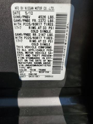 Photo 10 from auction – 2012 NISSAN ROGUE with VIN JN8AS5MV6CW715758