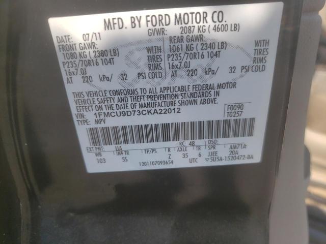 Photo 10 from auction – 2012 FORD ESCAPE XLT with VIN 1FMCU9D73CKA22012