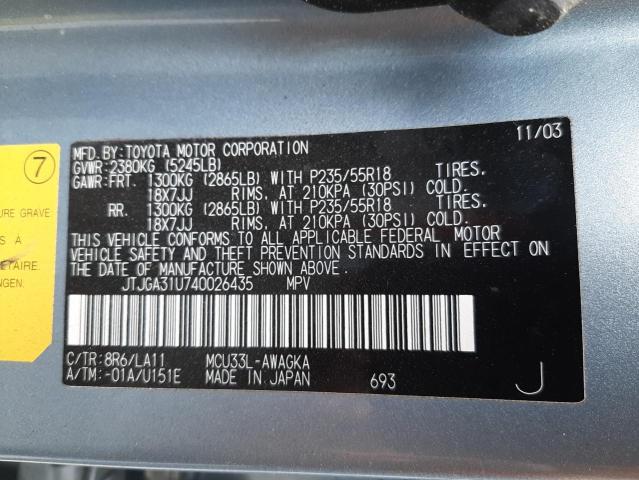Photo 10 from auction – 2004 LEXUS RX 330 with VIN JTJGA31U740026435