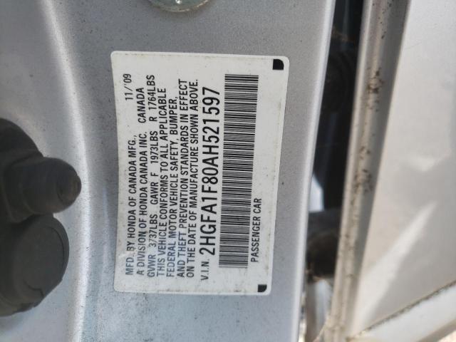 Photo 10 from auction – 2010 HONDA CIVIC EX with VIN 2HGFA1F80AH521597