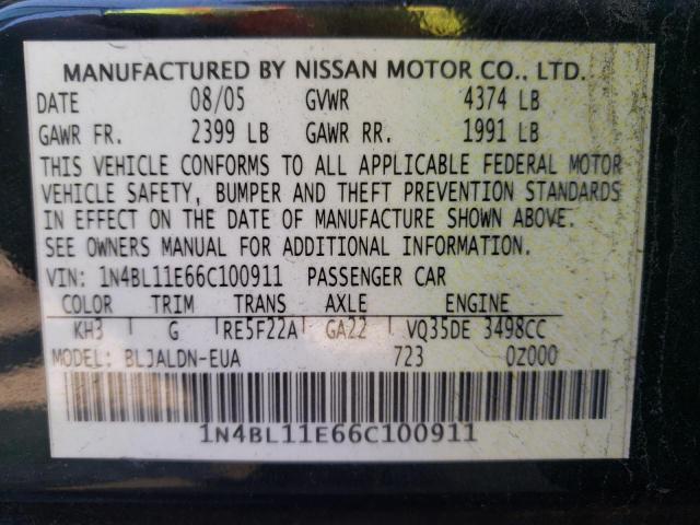 Photo 10 from auction – 2006 NISSAN ALTIMA with VIN 1N4BL11E66C100911