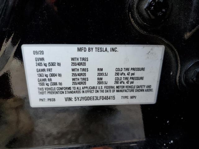 Photo 10 from auction – 2020 TESLA MODEL Y with VIN 5YJYGDEE3LF048415