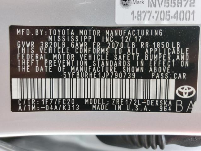 Photo 10 from auction – 2018 TOYOTA COROLLA L with VIN 5YFBURHE1JP790739