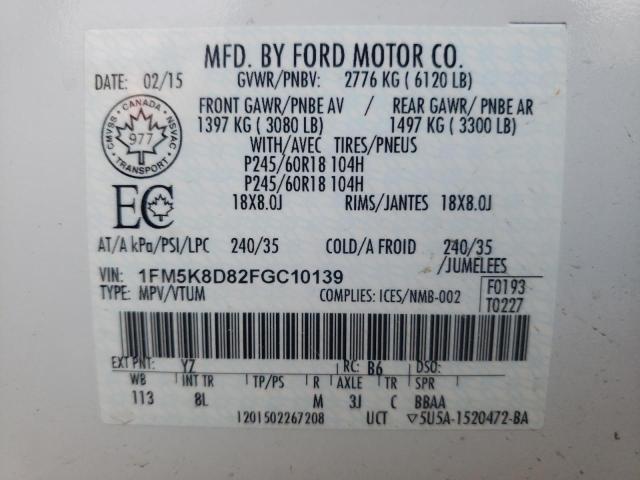 Photo 10 from auction – 2015 FORD EXPLORER X with VIN 1FM5K8D82FGC10139
